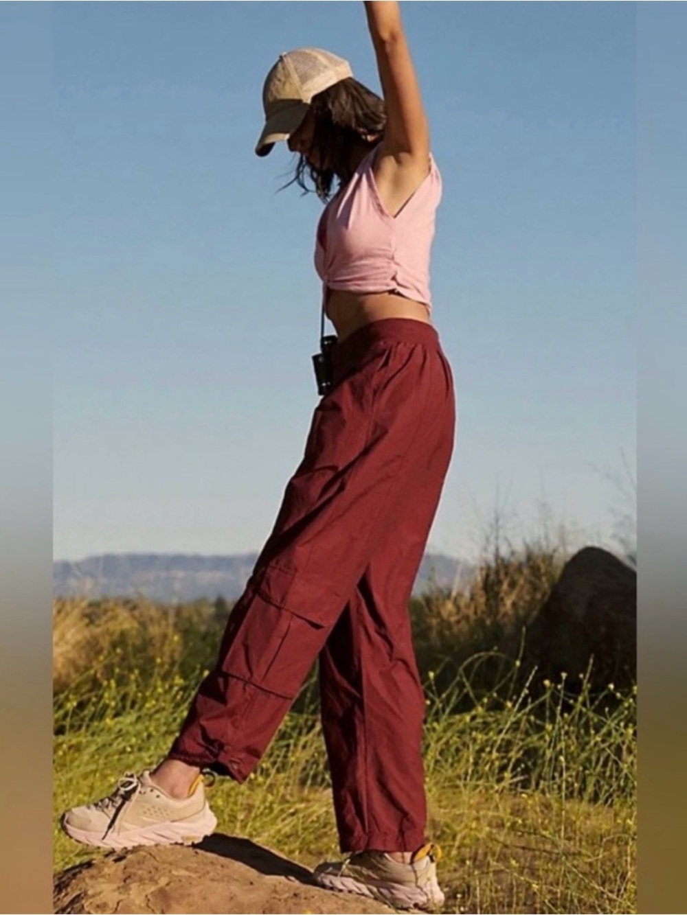 Free People Cargo Pants in Burgundy - Comfortable Everyday Wear - Picture 2 of 5
